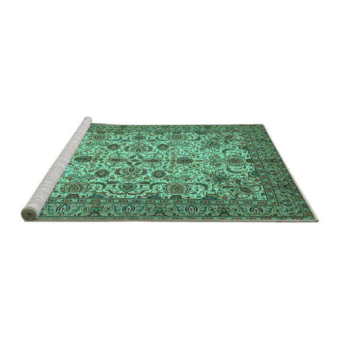 Sideview of Machine Washable Persian Turquoise Traditional Area Rugs, wshtr63turq