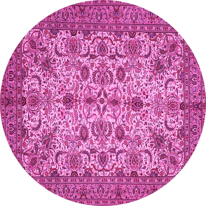 Round Machine Washable Persian Pink Traditional Rug, wshtr63pnk