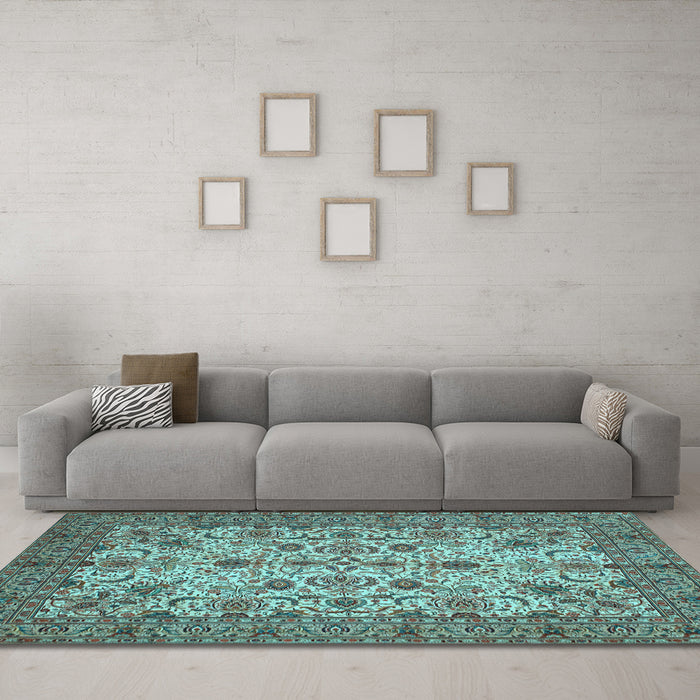 Machine Washable Persian Light Blue Traditional Rug in a Living Room, wshtr63lblu