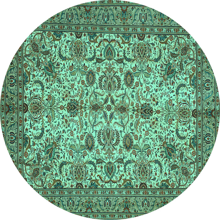Round Machine Washable Persian Turquoise Traditional Area Rugs, wshtr63turq