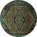 Round Machine Washable Persian Turquoise Traditional Area Rugs, wshtr640turq