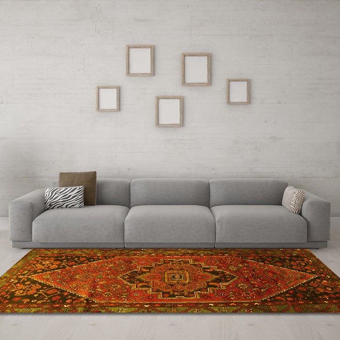 Machine Washable Persian Yellow Traditional Rug in a Living Room, wshtr640yw