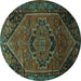 Round Persian Turquoise Traditional Rug, tr640turq