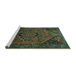 Sideview of Machine Washable Persian Turquoise Traditional Area Rugs, wshtr640turq