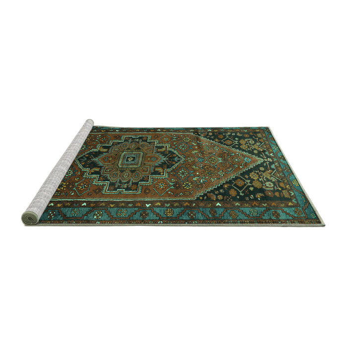 Sideview of Machine Washable Persian Turquoise Traditional Area Rugs, wshtr640turq