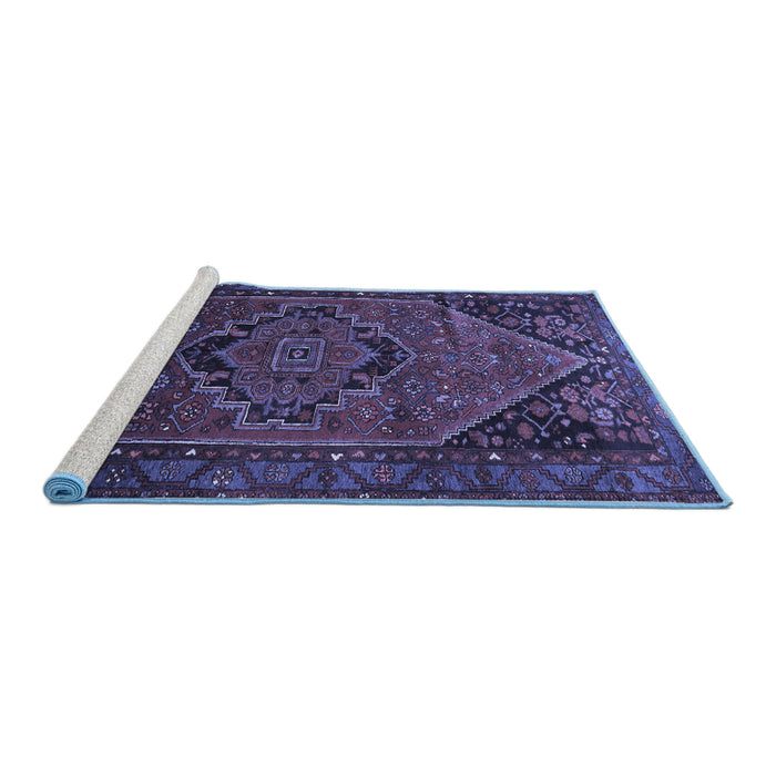Sideview of Machine Washable Persian Blue Traditional Rug, wshtr640blu