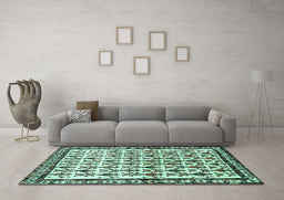 Machine Washable Persian Turquoise Traditional Area Rugs in a Living Room,, wshtr641turq