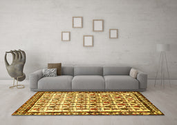 Machine Washable Persian Yellow Traditional Rug in a Living Room, wshtr641yw