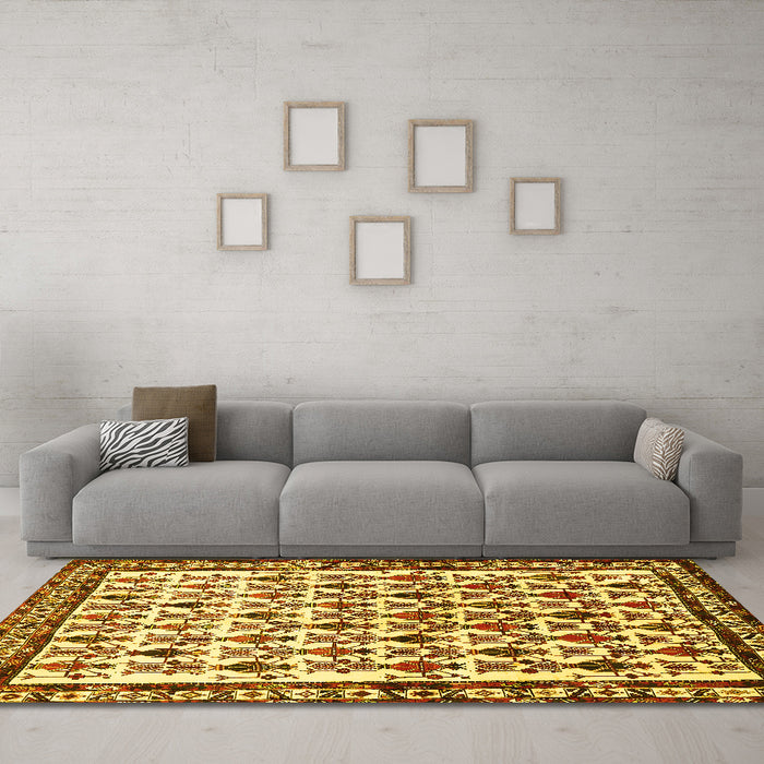 Machine Washable Persian Yellow Traditional Rug in a Living Room, wshtr641yw