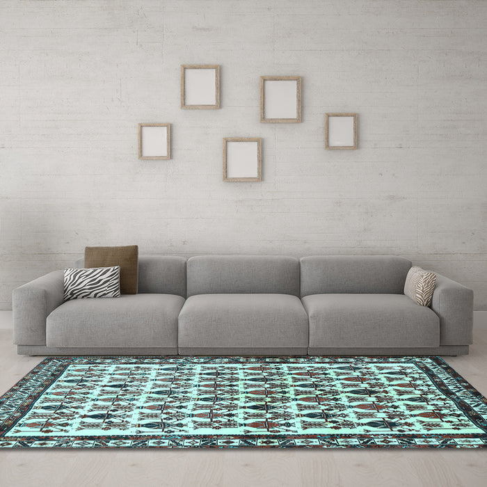 Machine Washable Persian Light Blue Traditional Rug in a Living Room, wshtr641lblu