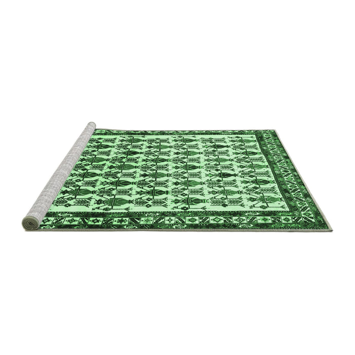 Sideview of Machine Washable Persian Emerald Green Traditional Area Rugs, wshtr641emgrn