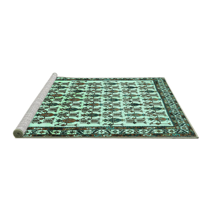 Sideview of Machine Washable Persian Turquoise Traditional Area Rugs, wshtr641turq