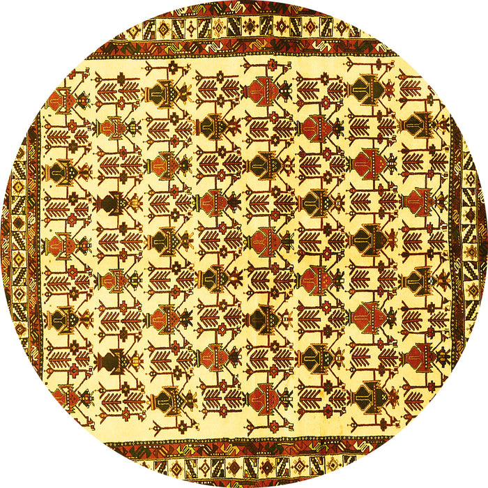 Round Machine Washable Persian Yellow Traditional Rug, wshtr641yw