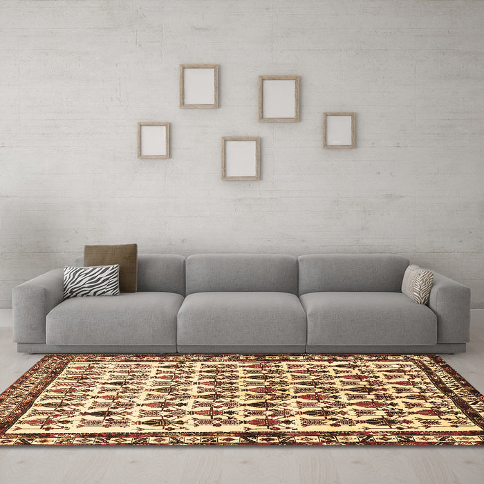 Machine Washable Persian Brown Traditional Rug in a Living Room,, wshtr641brn