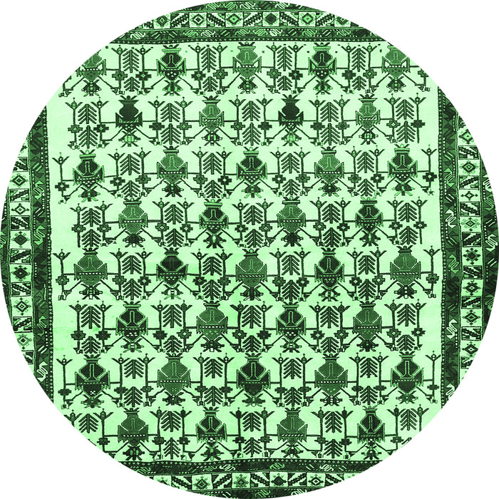 Round Persian Emerald Green Traditional Rug, tr641emgrn