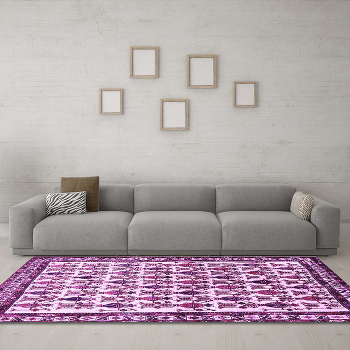 Machine Washable Persian Purple Traditional Area Rugs in a Living Room, wshtr641pur