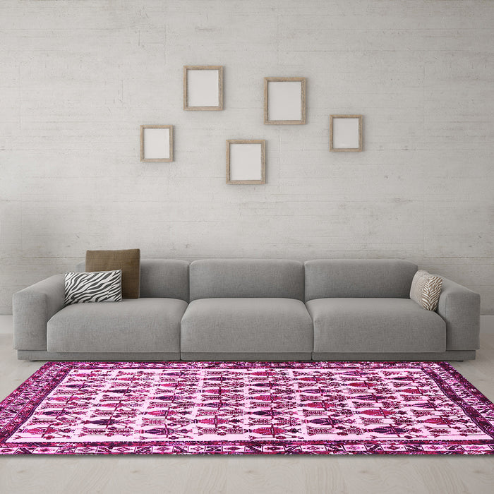 Machine Washable Persian Pink Traditional Rug in a Living Room, wshtr641pnk