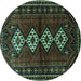 Round Persian Turquoise Traditional Rug, tr642turq