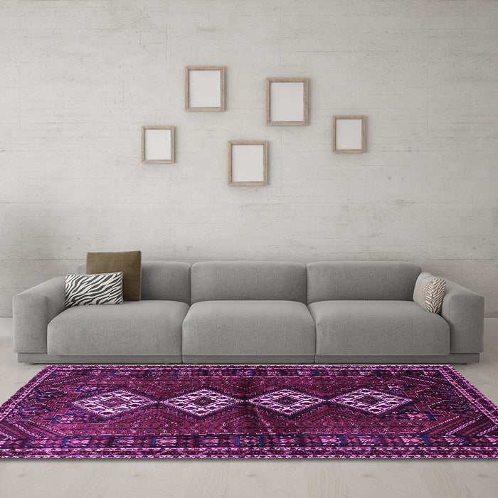 Machine Washable Persian Purple Traditional Area Rugs in a Living Room, wshtr642pur