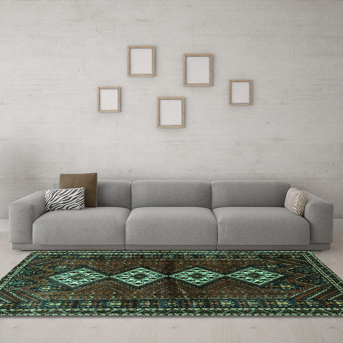 Machine Washable Persian Turquoise Traditional Area Rugs in a Living Room,, wshtr642turq