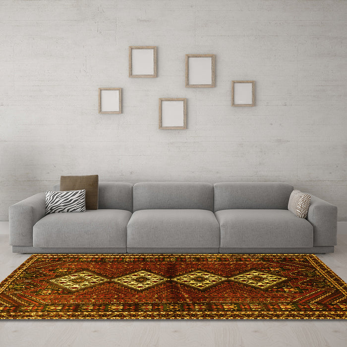 Machine Washable Persian Yellow Traditional Rug in a Living Room, wshtr642yw
