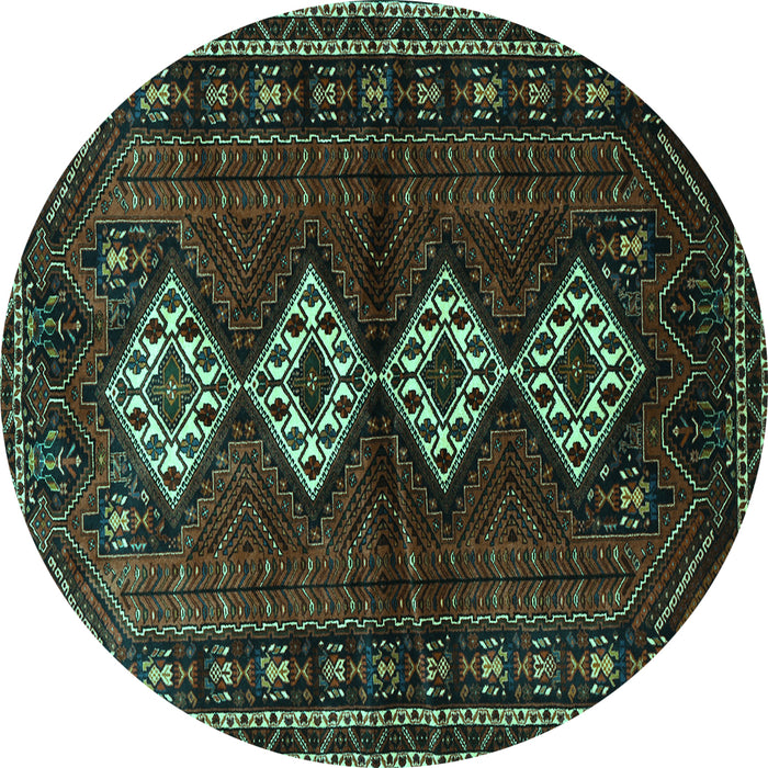 Round Machine Washable Persian Turquoise Traditional Area Rugs, wshtr642turq