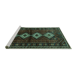 Sideview of Machine Washable Persian Turquoise Traditional Area Rugs, wshtr642turq