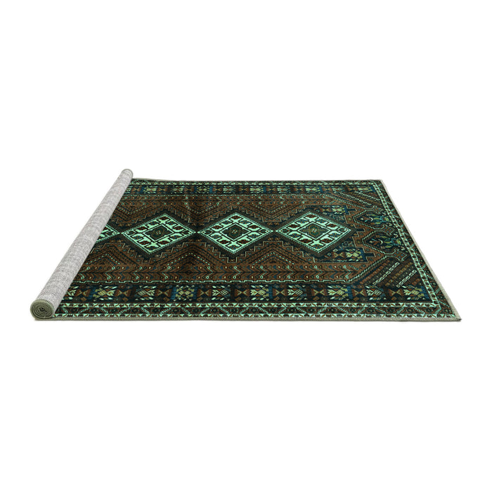 Sideview of Machine Washable Persian Turquoise Traditional Area Rugs, wshtr642turq