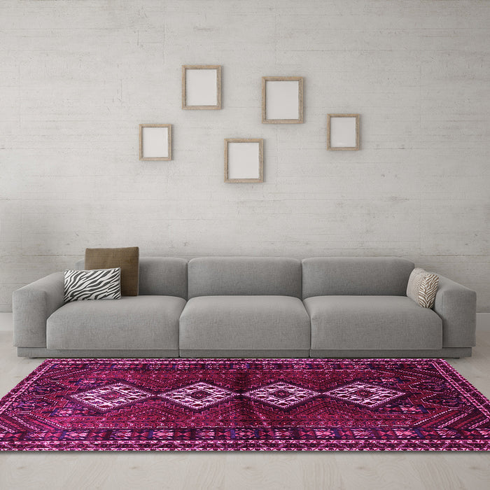 Machine Washable Persian Pink Traditional Rug in a Living Room, wshtr642pnk