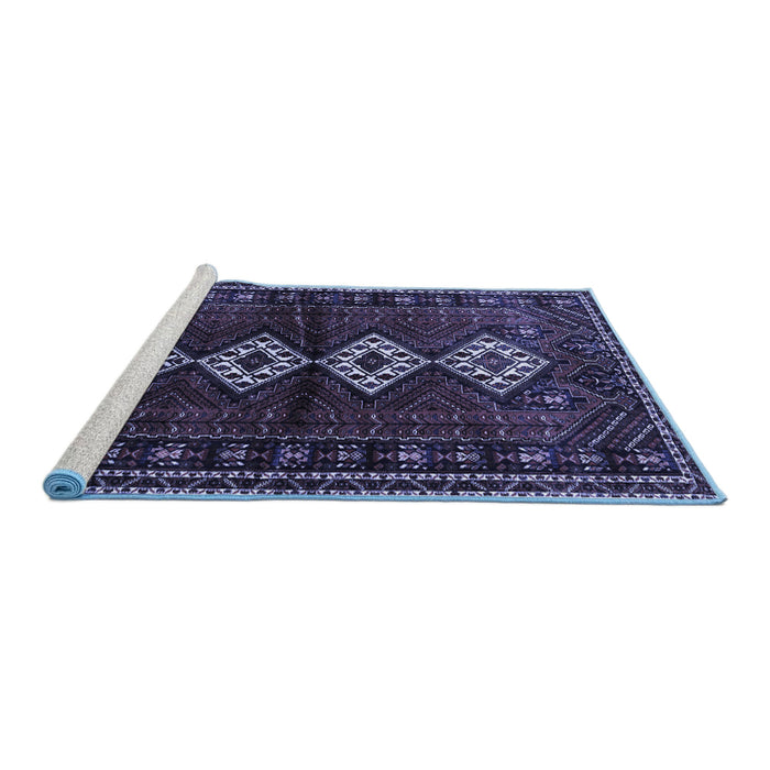 Sideview of Machine Washable Persian Blue Traditional Rug, wshtr642blu
