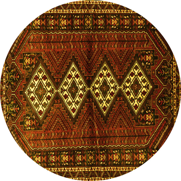 Round Persian Yellow Traditional Rug, tr642yw