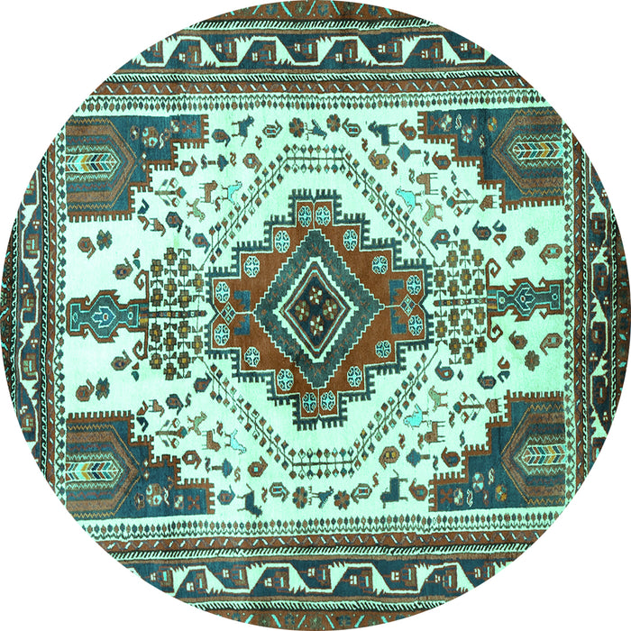 Round Machine Washable Persian Turquoise Traditional Area Rugs, wshtr643turq