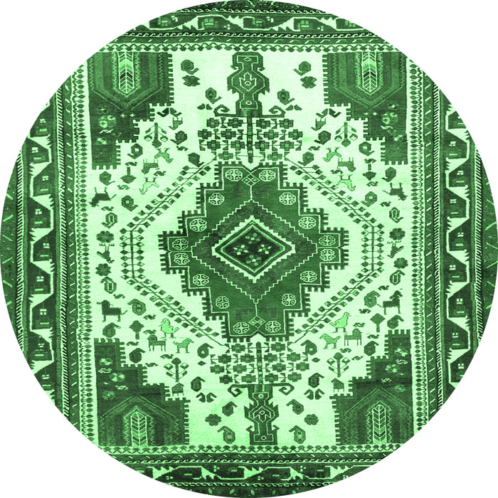 Round Persian Emerald Green Traditional Rug, tr643emgrn