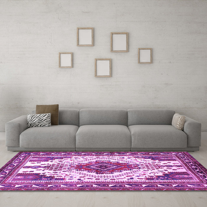 Machine Washable Persian Purple Traditional Area Rugs in a Living Room, wshtr643pur