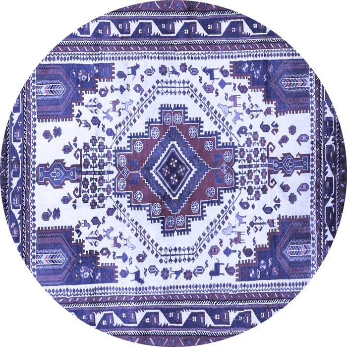 Round Machine Washable Persian Blue Traditional Rug, wshtr643blu