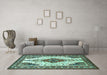 Machine Washable Persian Turquoise Traditional Area Rugs in a Living Room,, wshtr643turq