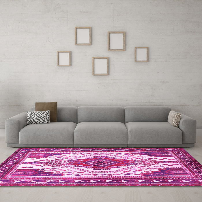 Machine Washable Persian Pink Traditional Rug in a Living Room, wshtr643pnk