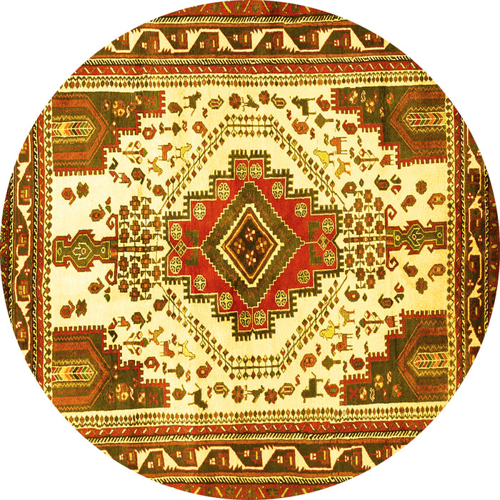 Round Machine Washable Persian Yellow Traditional Rug, wshtr643yw
