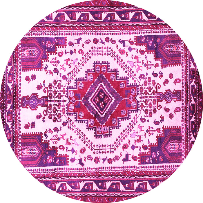 Round Machine Washable Persian Pink Traditional Rug, wshtr643pnk