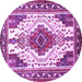 Round Machine Washable Persian Purple Traditional Area Rugs, wshtr643pur