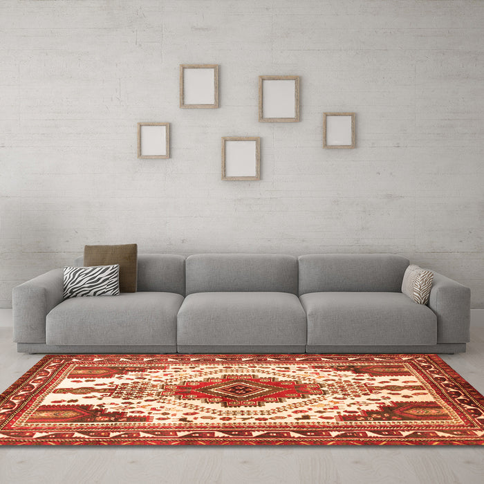 Machine Washable Persian Orange Traditional Area Rugs in a Living Room, wshtr643org