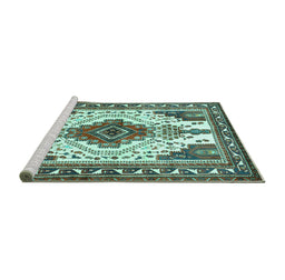 Sideview of Machine Washable Persian Turquoise Traditional Area Rugs, wshtr643turq