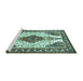 Sideview of Machine Washable Persian Turquoise Traditional Area Rugs, wshtr643turq