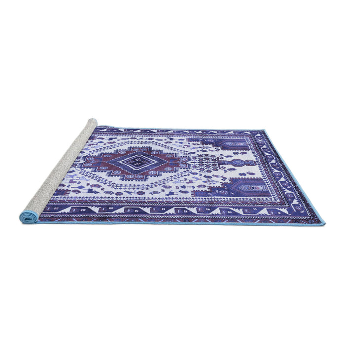 Sideview of Machine Washable Persian Blue Traditional Rug, wshtr643blu