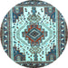 Round Machine Washable Persian Light Blue Traditional Rug, wshtr643lblu