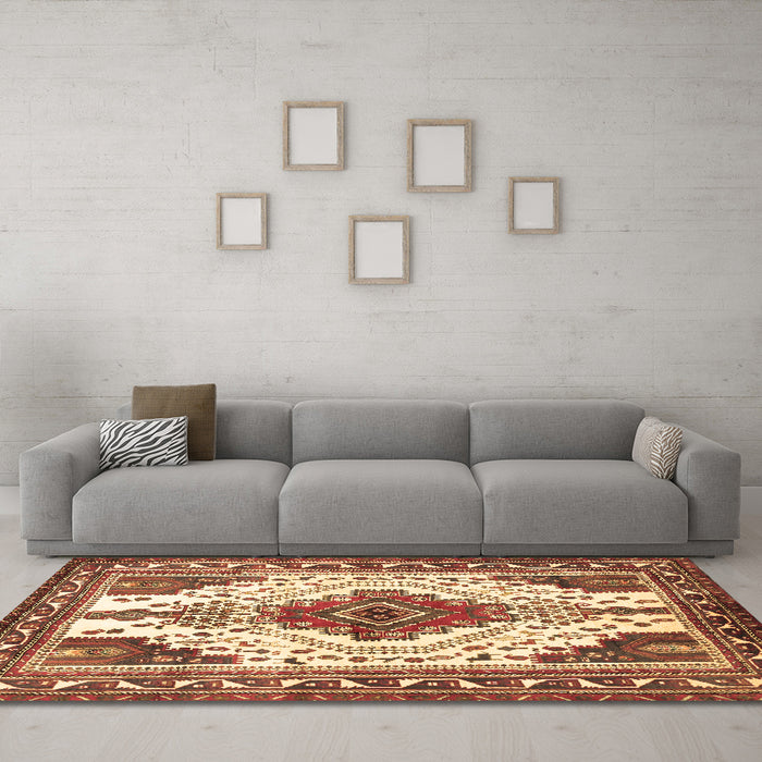 Machine Washable Persian Brown Traditional Rug in a Living Room,, wshtr643brn