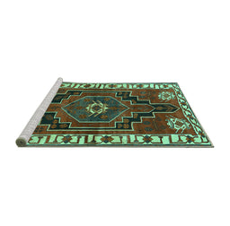Sideview of Machine Washable Persian Turquoise Traditional Area Rugs, wshtr644turq