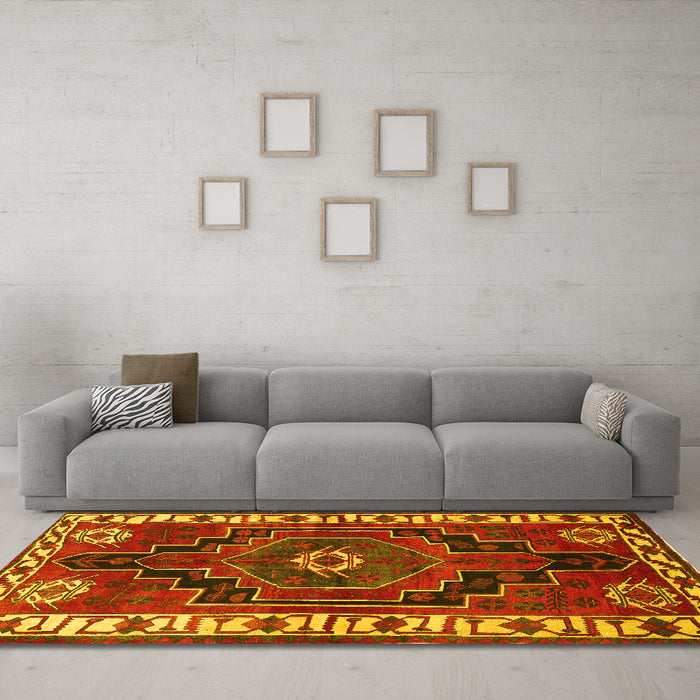 Machine Washable Persian Yellow Traditional Rug in a Living Room, wshtr644yw