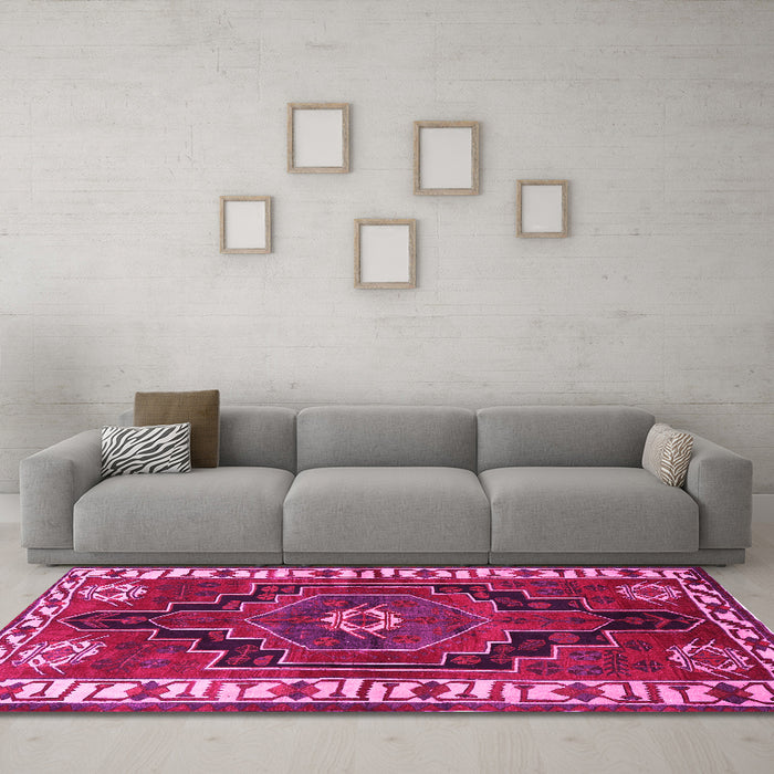 Machine Washable Persian Pink Traditional Rug in a Living Room, wshtr644pnk