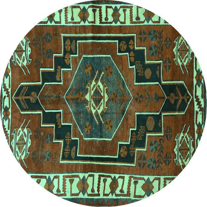Round Persian Turquoise Traditional Rug, tr644turq